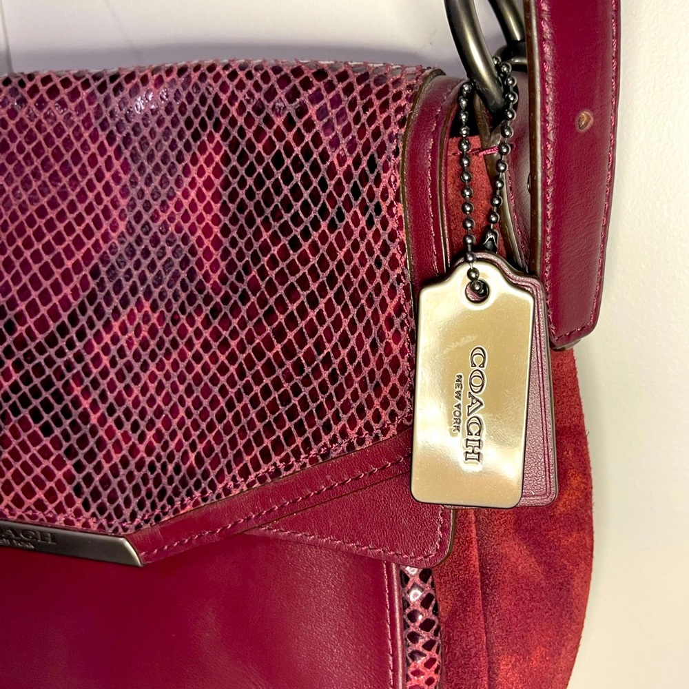 COACH Maroon velvet & snakeskin bag
